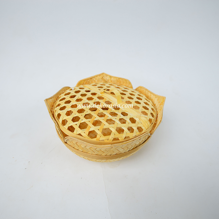 Bamboo Woven Basket with Lid - Flower